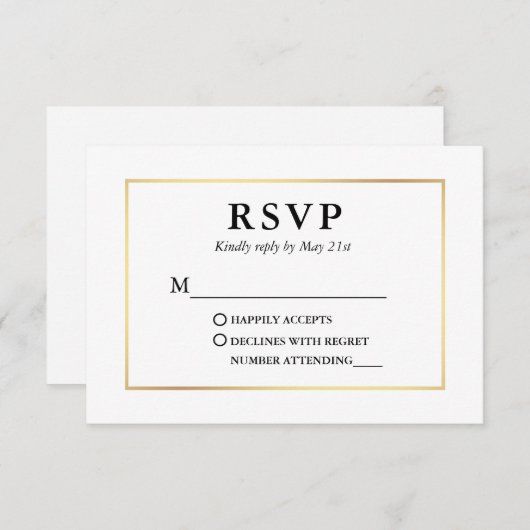 Carte RSVP Elegant Black Gold Frame moderne (Devant / Derrière)