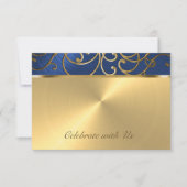 Carte RSVP Elegant Blue and Gold Filigree (Devant)