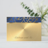 Carte RSVP Elegant Blue and Gold Filigree (Debout devant)