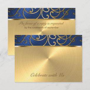 Carte RSVP Elegant Blue and Gold Filigree