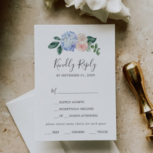 Carte RSVP Elegant Blue Hydrangea Menu Choice