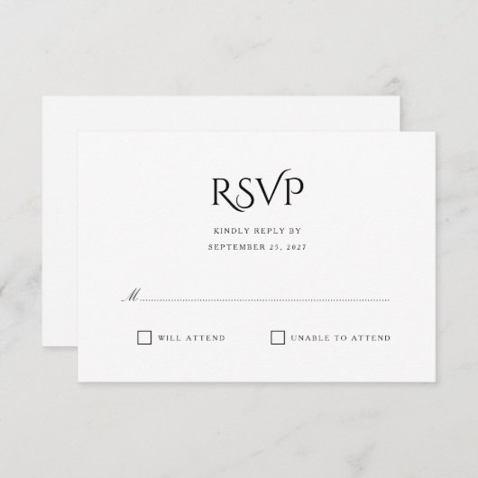 Carte RSVP Elegant Clean Simple White Response (Devant / Derrière)