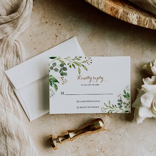 Carte Rsvp Elegant Feuille Eucalyptus Vert