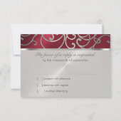 Carte RSVP élégant Filigree rouge et argent (Dos)