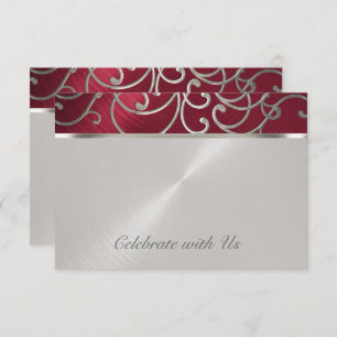 Carte RSVP élégant Filigree rouge et argent