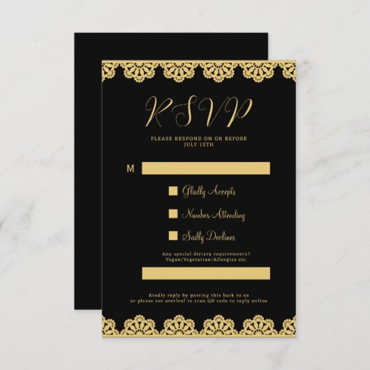 Carte RSVP Elegant Gold et Black Islamic QR Code R (Devant / Derrière)