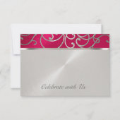 Carte RSVP élégant Magenta Rose Silver Filigree (Devant)