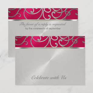 Carte RSVP élégant Magenta Rose Silver Filigree
