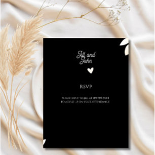 Carte RSVP Élégant Mariage Floral Noir
