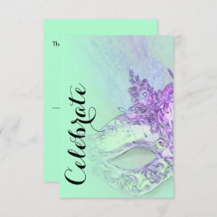 Carte RSVP Elegant Masquerade Aqua et Purple