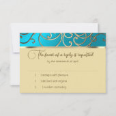Carte RSVP Elegant Turquoise Blue Gold Filigree (Devant)