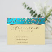 Carte RSVP Elegant Turquoise Blue Gold Filigree (Debout devant)
