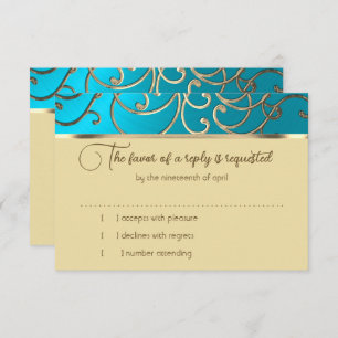 Carte RSVP Elegant Turquoise Blue Gold Filigree