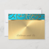 Carte RSVP Elegant Turquoise Blue Gold Filigree (Devant)