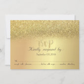 Carte RSVP élégante à paillettes dorées Bokeh (Devant)