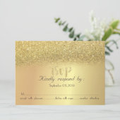 Carte RSVP élégante à paillettes dorées Bokeh (Debout devant)