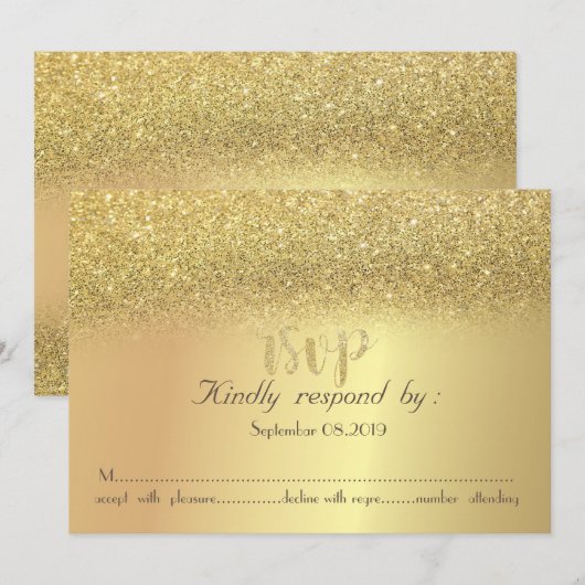 Carte RSVP élégante à paillettes dorées Bokeh (Devant / Derrière)