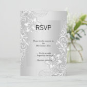 CARTE RSVP ÉLÉGANTE BRODÉE ARGENTÉE  (Debout devant)