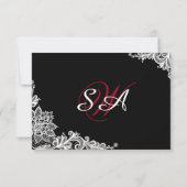 Carte RSVP élégante en dentelle noire et blanche (Dos)