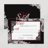 Carte RSVP élégante en dentelle noire et blanche (Devant / Derrière)