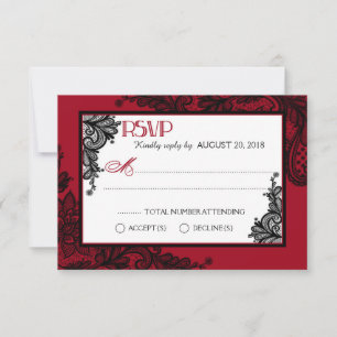 Carte RSVP élégante en dentelle rouge blanche et n