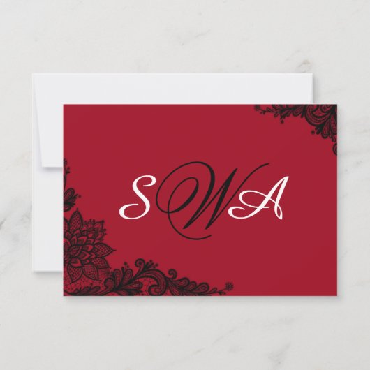 Carte RSVP élégante en dentelle rouge blanche et n (Dos)