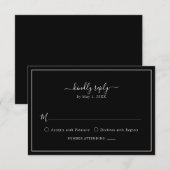 Carte RSVP élégante noire (Devant / Derrière)