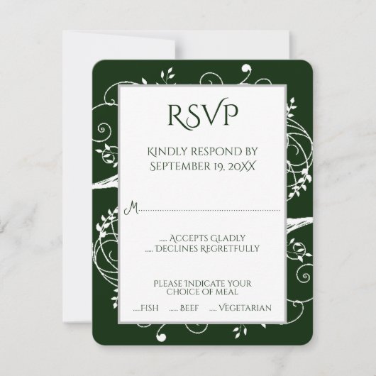 Carte RSVP Emerald Green Flourish Wedish (Devant)
