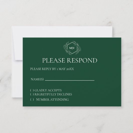 Carte RSVP Emerald Monogram Crest (Devant)