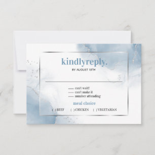 Carte RSVP en argent minimaliste en poudre bleu