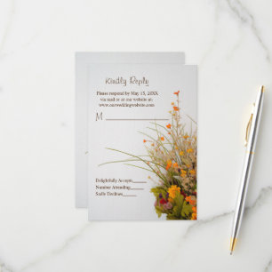 Carte RSVP en bois blanc Fleurs de chute