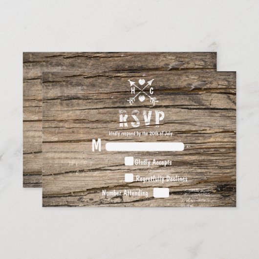 Carte RSVP en bois de bois rustique (Devant / Derrière)