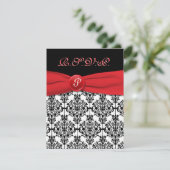 Carte RSVP en Damas noir avec Poppy Rouge (Debout devant)