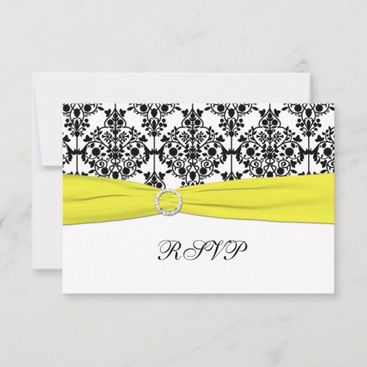Carte RSVP en damas noir, blanc et jaune (Devant)
