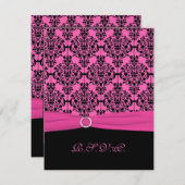 Carte RSVP en damas rose et noir (Devant / Derrière)