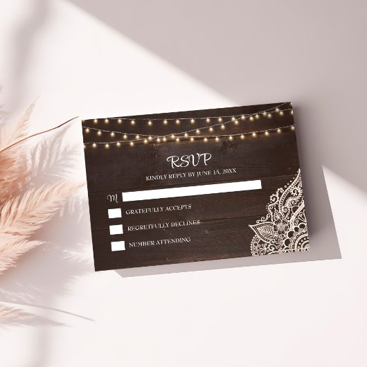 Carte RSVP en dentelle de bois rustique et en cord