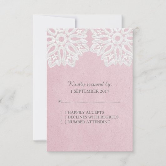 Carte RSVP en dentelle rose (Devant)