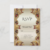 Carte RSVP en grès rouge Fleurs dorées (Devant)