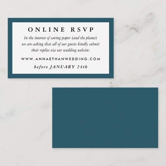 Carte RSVP en ligne du Mariage Turquoise profond (Devant / Derrière)