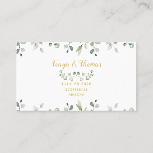 Carte RSVP en ligne Mariage d'écriture verte et or (Dos)