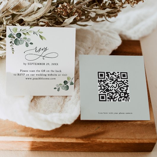 Carte RSVP en ligne QR Code Greenery Mariage
