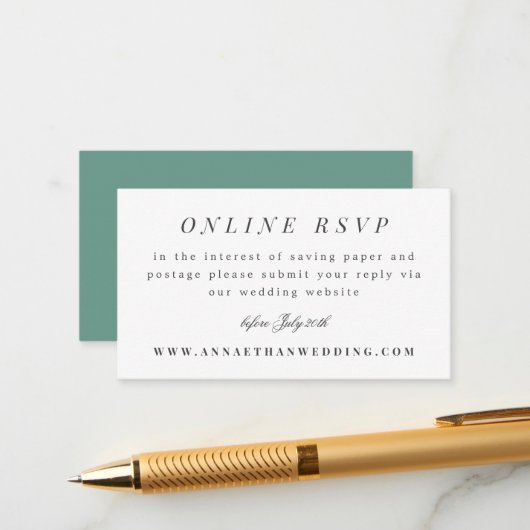 Carte RSVP en ligne turquoise Simple Branch Mariag (Devant/Arrière en situation)