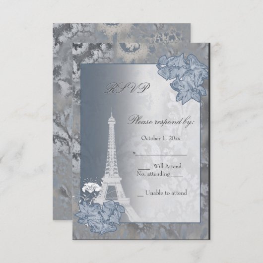 Carte RSVP en métal doré Tour Eiffel (Devant / Derrière)
