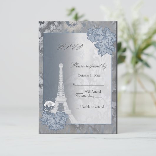 Carte RSVP en métal doré Tour Eiffel (Debout devant)