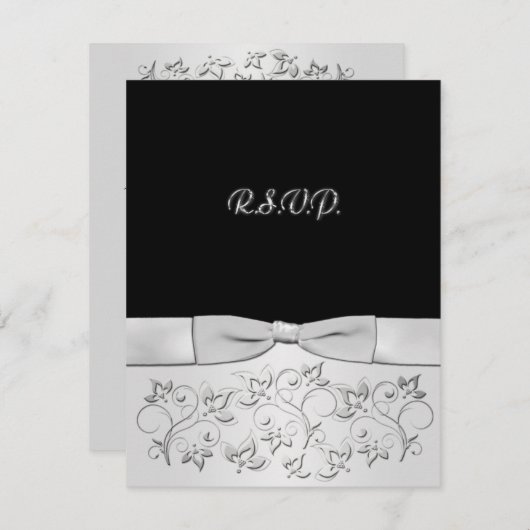 Carte RSVP en noir et argent IMPRIMÉE (Devant / Derrière)