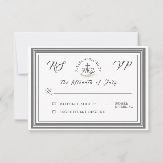 Carte RSVP encadrée Bible catholique Verse Mariage (Devant)