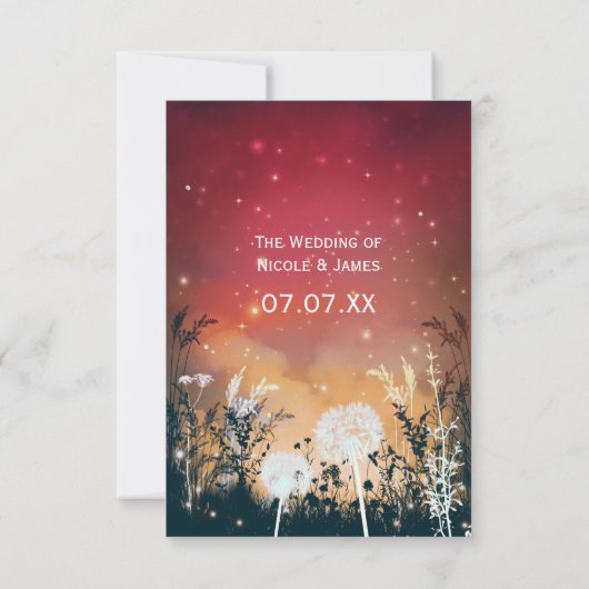Carte RSVP enchantée Red Night Sky Stars & Foliage (Dos)