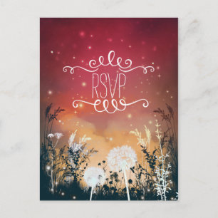 Carte RSVP enchantée Red Night Sky Stars & Foliage