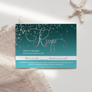 Carte RSVP espagnole Quinceanera bleue Turquoise v