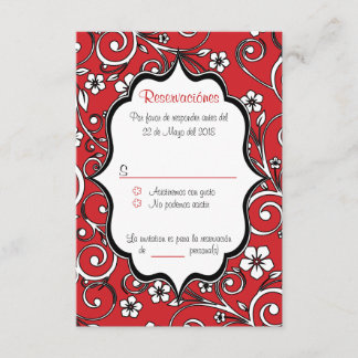 Carte RSVP espagnole Quinceañera rouge et noire